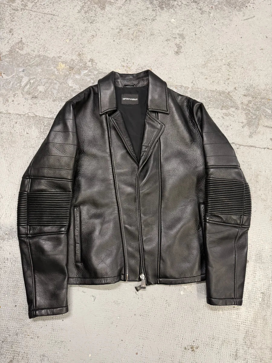 SS2015 Emporio Armani Black Asymmetrical Biker Leather Jacket gHmOUGz 4