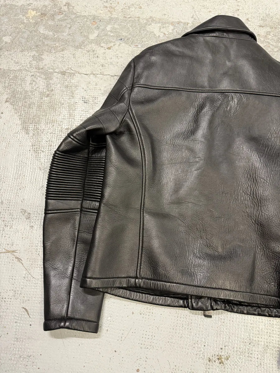 SS2015 Emporio Armani Black Asymmetrical Biker Leather Jacket gHmOUGz 5