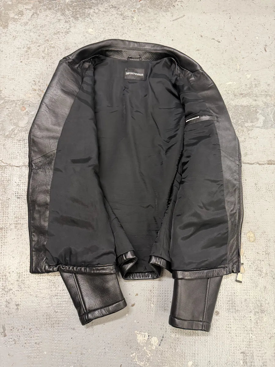 SS2015 Emporio Armani Black Asymmetrical Biker Leather Jacket gHmOUGz 7