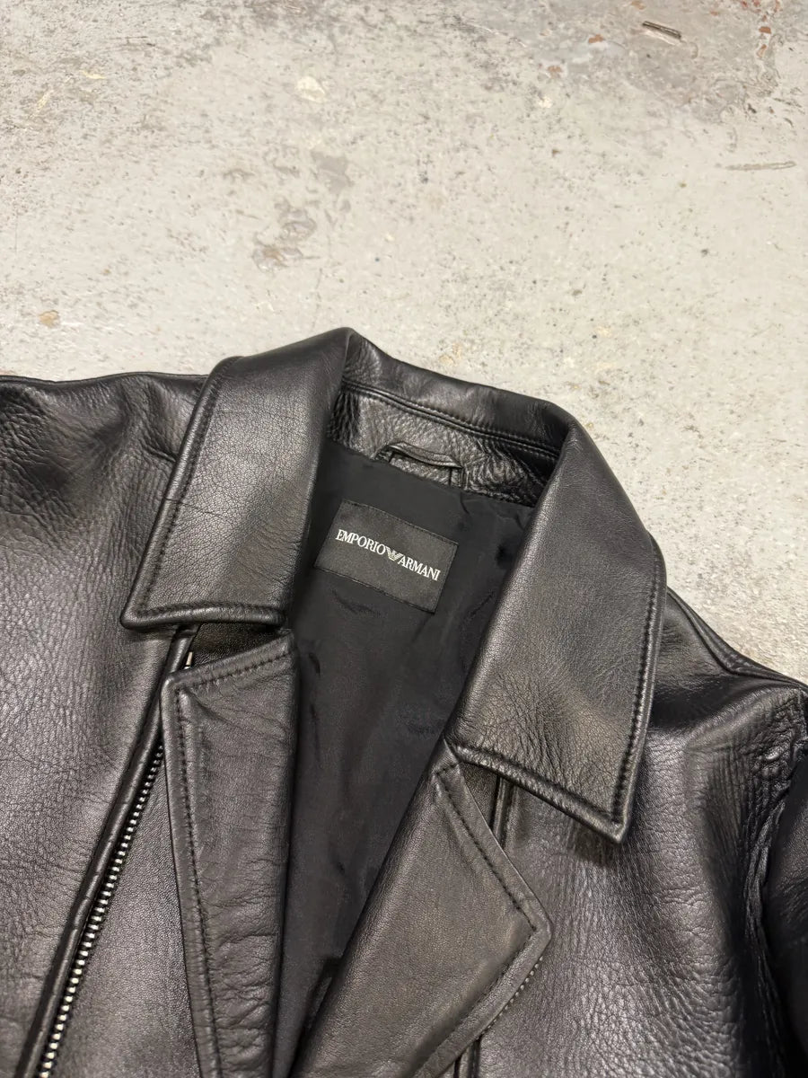 SS2015 Emporio Armani Black Asymmetrical Biker Leather Jacket gHmOUGz 8