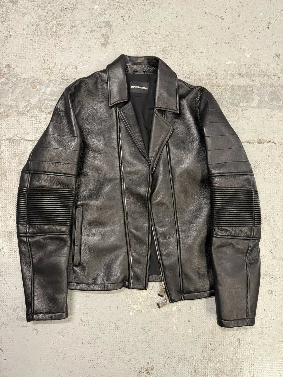 SS2015 Emporio Armani Black Asymmetrical Biker Leather Jacket gHmOUGz 9