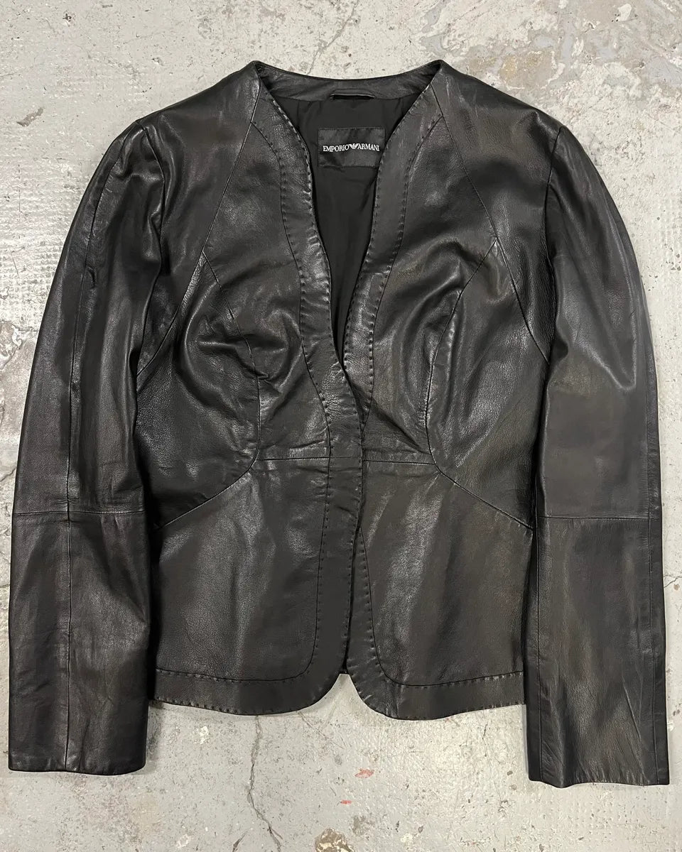 SS2015 Emporio Armani Black Matrix Imperial Leather Jacket cFSHpBJ 0