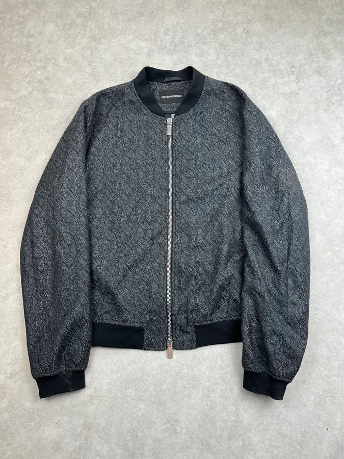 SS2015 Emporio Armani Grey Woven Trompe L’oeil Bomber Jacket OHOGazZ 0