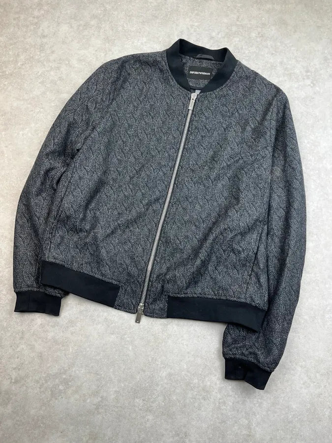 SS2015 Emporio Armani Grey Woven Trompe L’oeil Bomber Jacket OHOGazZ 4