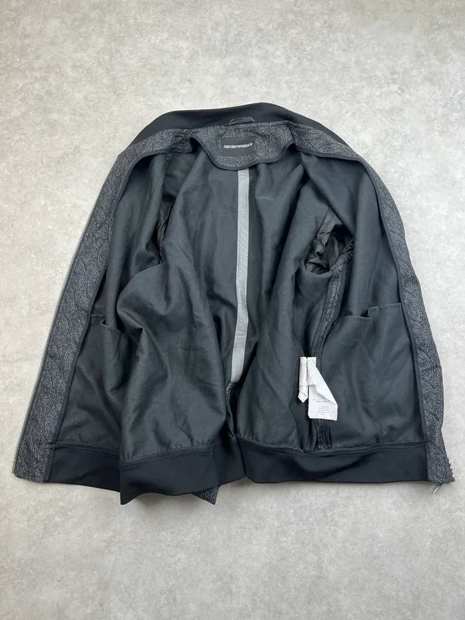 SS2015 Emporio Armani Grey Woven Trompe L’oeil Bomber Jacket OHOGazZ 8