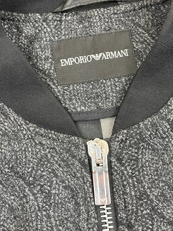 SS2015 Emporio Armani Grey Woven Trompe L’oeil Bomber Jacket OHOGazZ 11