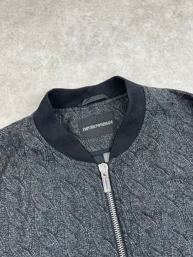 SS2015 Emporio Armani Grey Woven Trompe L’oeil Bomber Jacket OHOGazZ 5