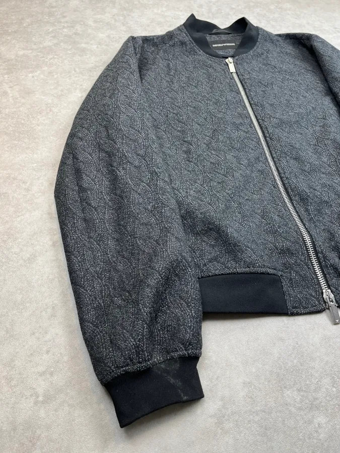 SS2015 Emporio Armani Grey Woven Trompe L’oeil Bomber Jacket OHOGazZ 3