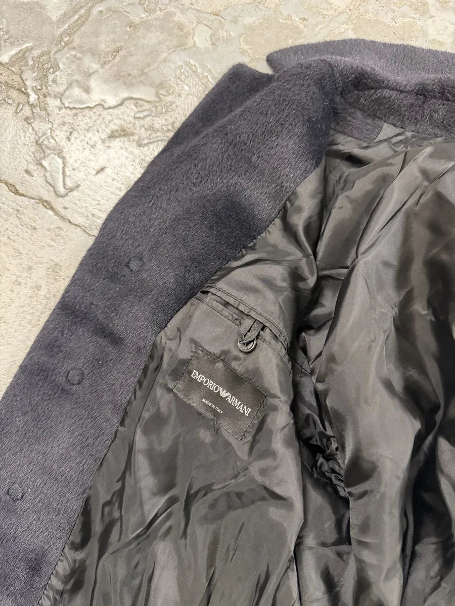 SS2015 Emporio Armani Navy Lamma Fur & Wool Classy Jacket nxJFQOS 5