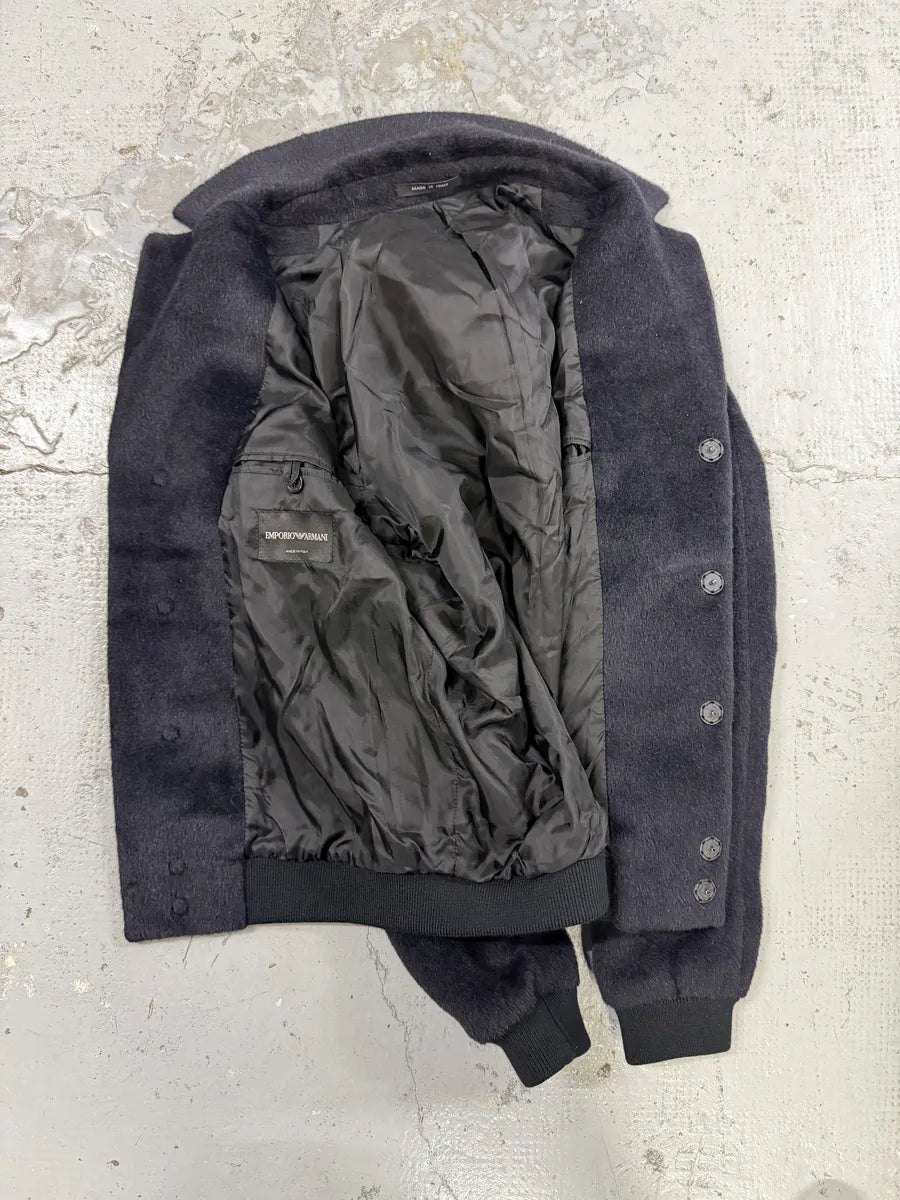 SS2015 Emporio Armani Navy Lamma Fur & Wool Classy Jacket nxJFQOS 6