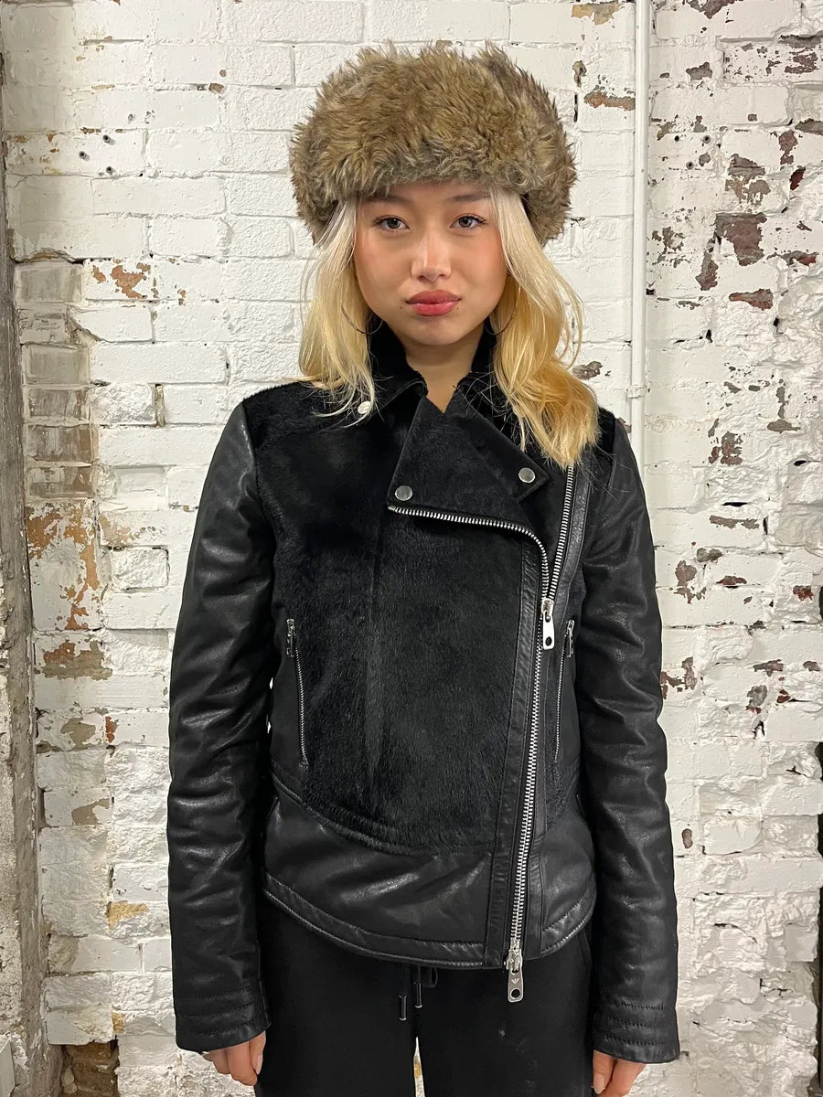 SS2015 Emporio Armani Pony Hair & Leather Black Perfecto Jacket sTiKrSE 1