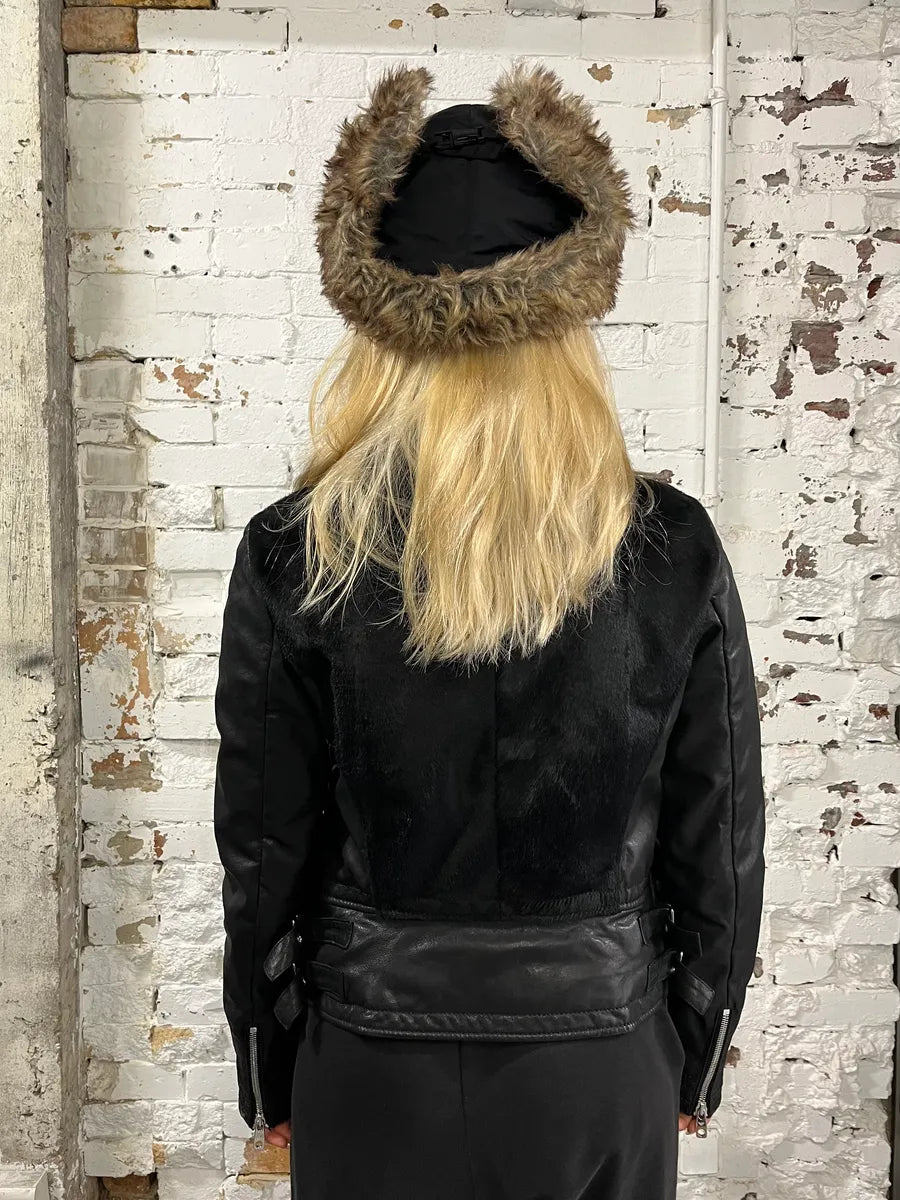 SS2015 Emporio Armani Pony Hair & Leather Black Perfecto Jacket sTiKrSE 2