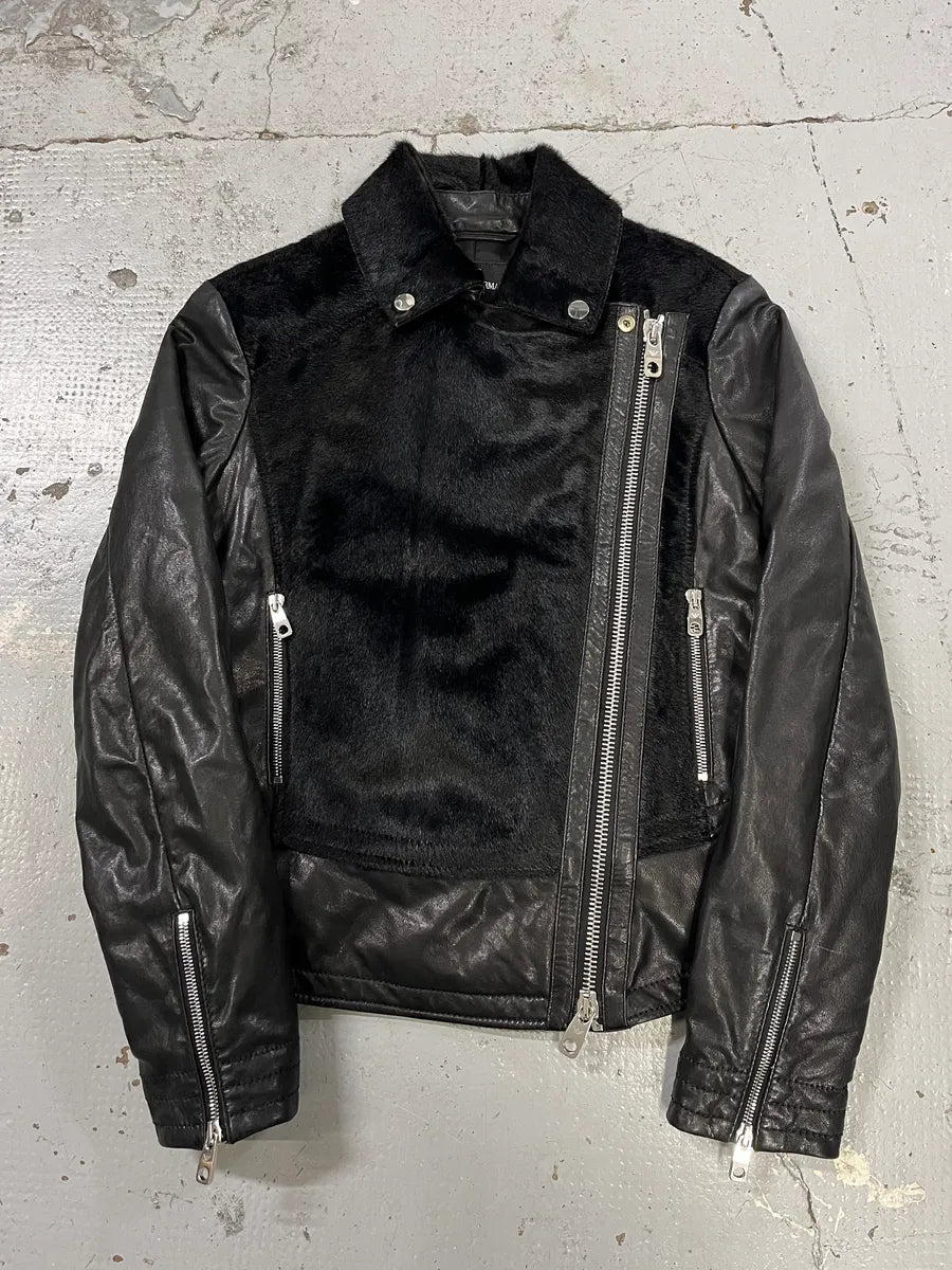 SS2015 Emporio Armani Pony Hair & Leather Black Perfecto Jacket sTiKrSE 3