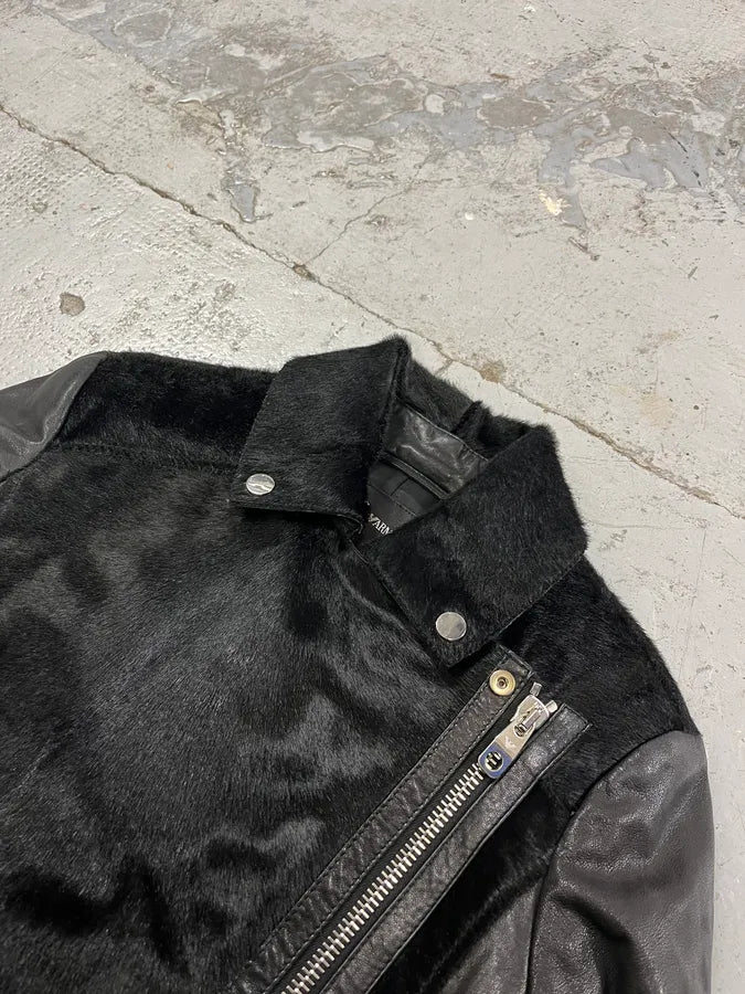 SS2015 Emporio Armani Pony Hair & Leather Black Perfecto Jacket sTiKrSE 4