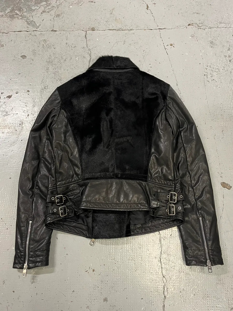 SS2015 Emporio Armani Pony Hair & Leather Black Perfecto Jacket sTiKrSE 5