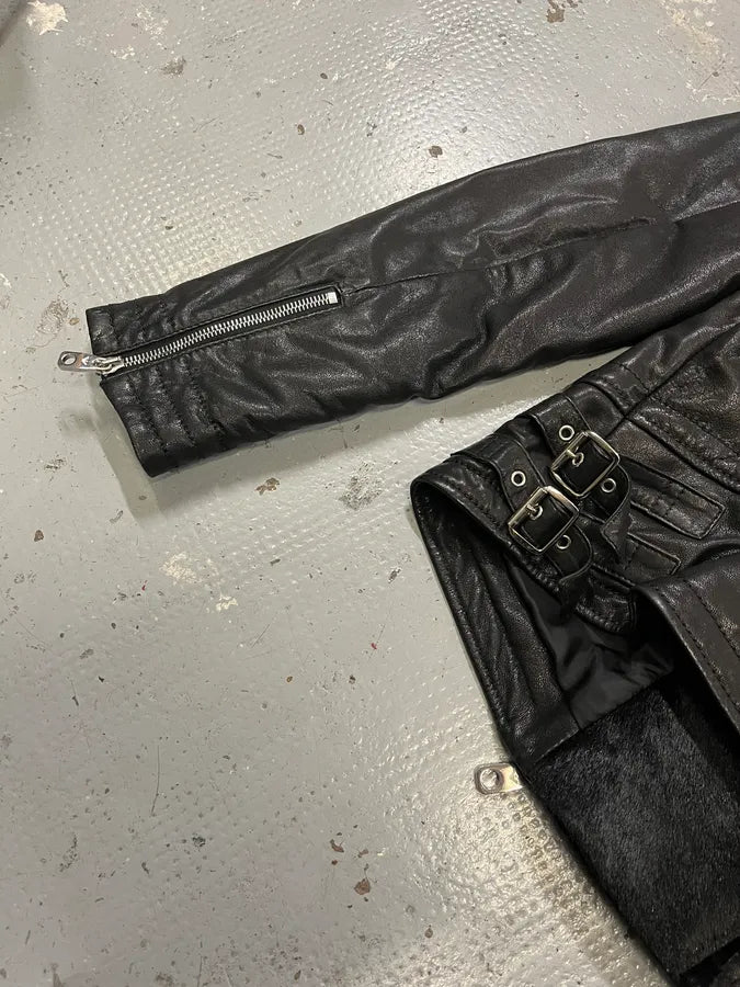 SS2015 Emporio Armani Pony Hair & Leather Black Perfecto Jacket sTiKrSE 6