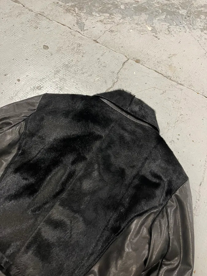 SS2015 Emporio Armani Pony Hair & Leather Black Perfecto Jacket sTiKrSE 7