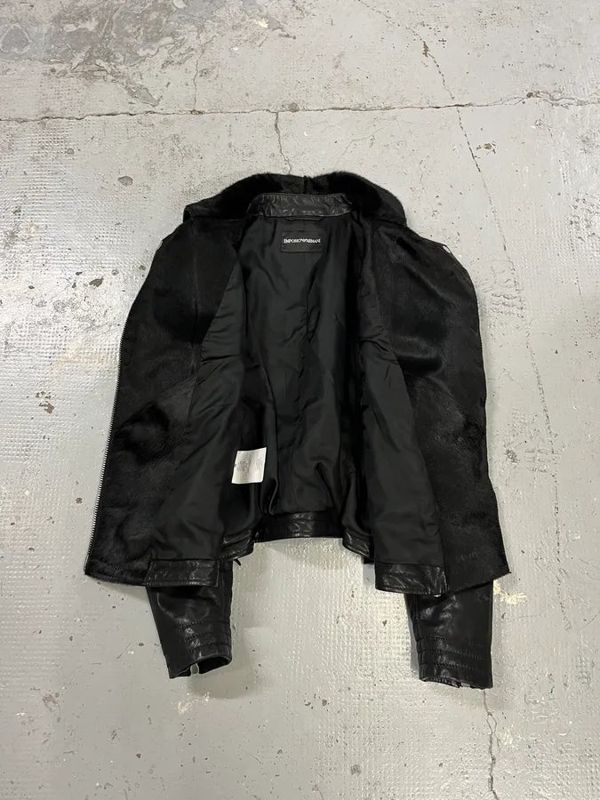 SS2015 Emporio Armani Pony Hair & Leather Black Perfecto Jacket sTiKrSE 8