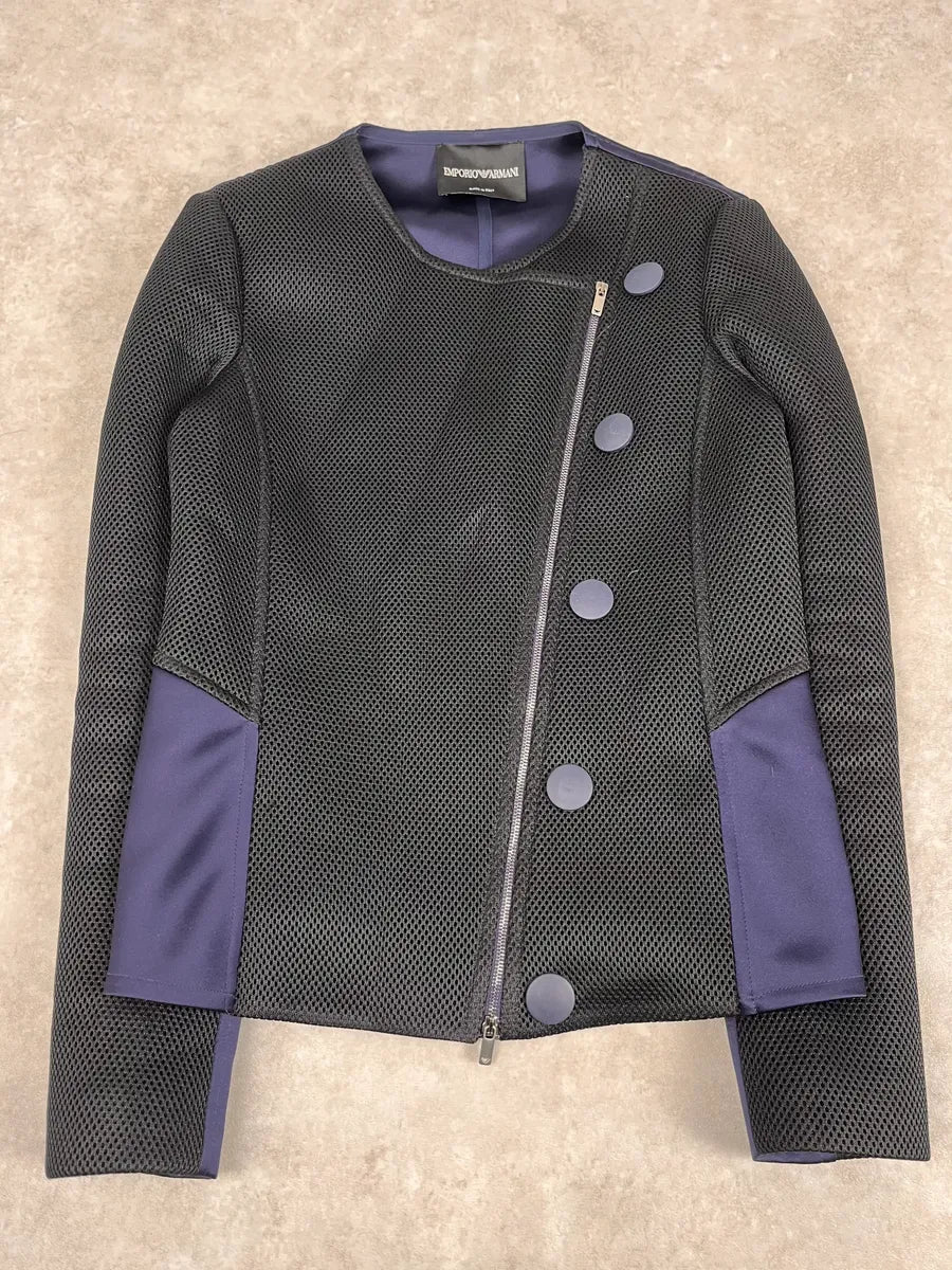 SS2015 Emporio Armani Two Tone Blue & Black Asymmetrical Jacket OGwPpzY 0