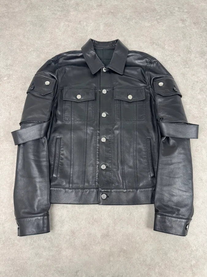 SS2015 Givenchy Black Leather Straps Trucker Jacket SDuKjDk 0