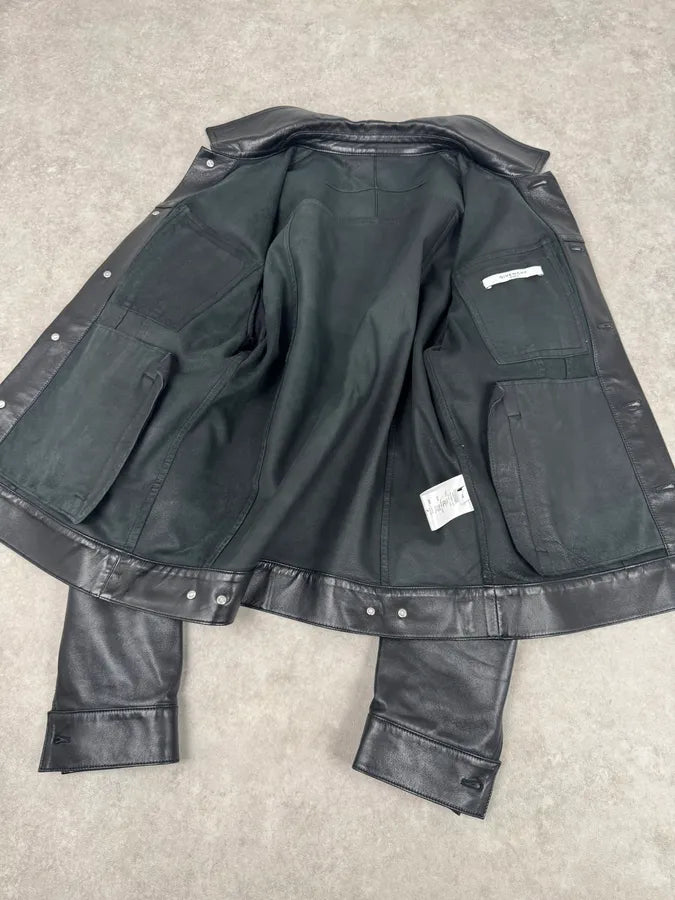 SS2015 Givenchy Black Leather Straps Trucker Jacket SDuKjDk 10