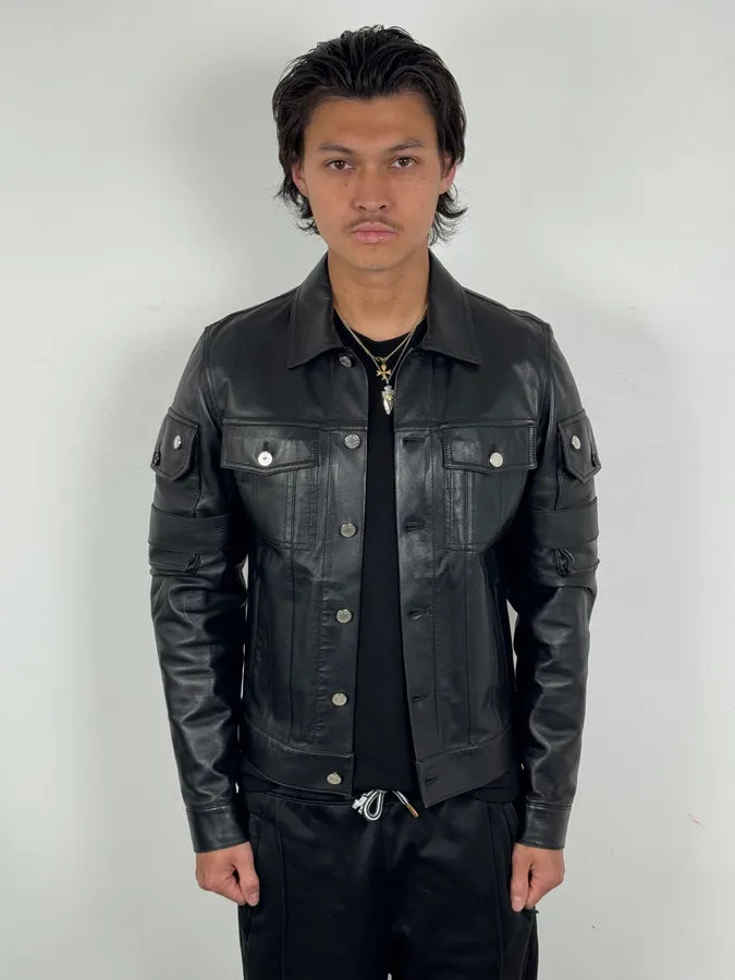 SS2015 Givenchy Black Leather Straps Trucker Jacket SDuKjDk 2