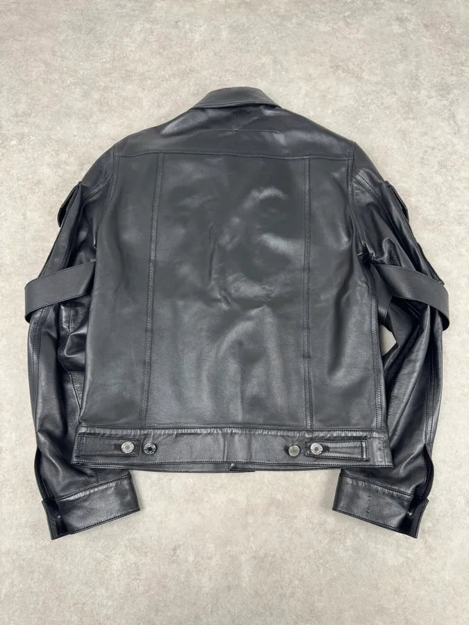 SS2015 Givenchy Black Leather Straps Trucker Jacket SDuKjDk 4