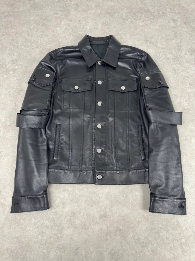 SS2015 Givenchy Black Leather Straps Trucker Jacket SDuKjDk 5