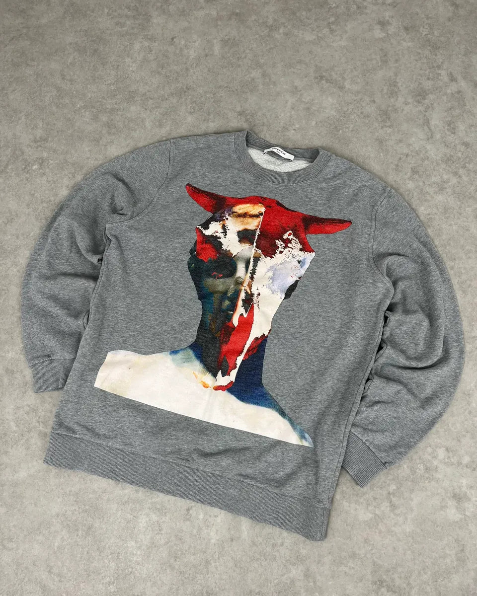 SS2015 Givenchy Grey Abstract Human Crewneck Sweater by Riccardo Tisci XzNtSyV 3