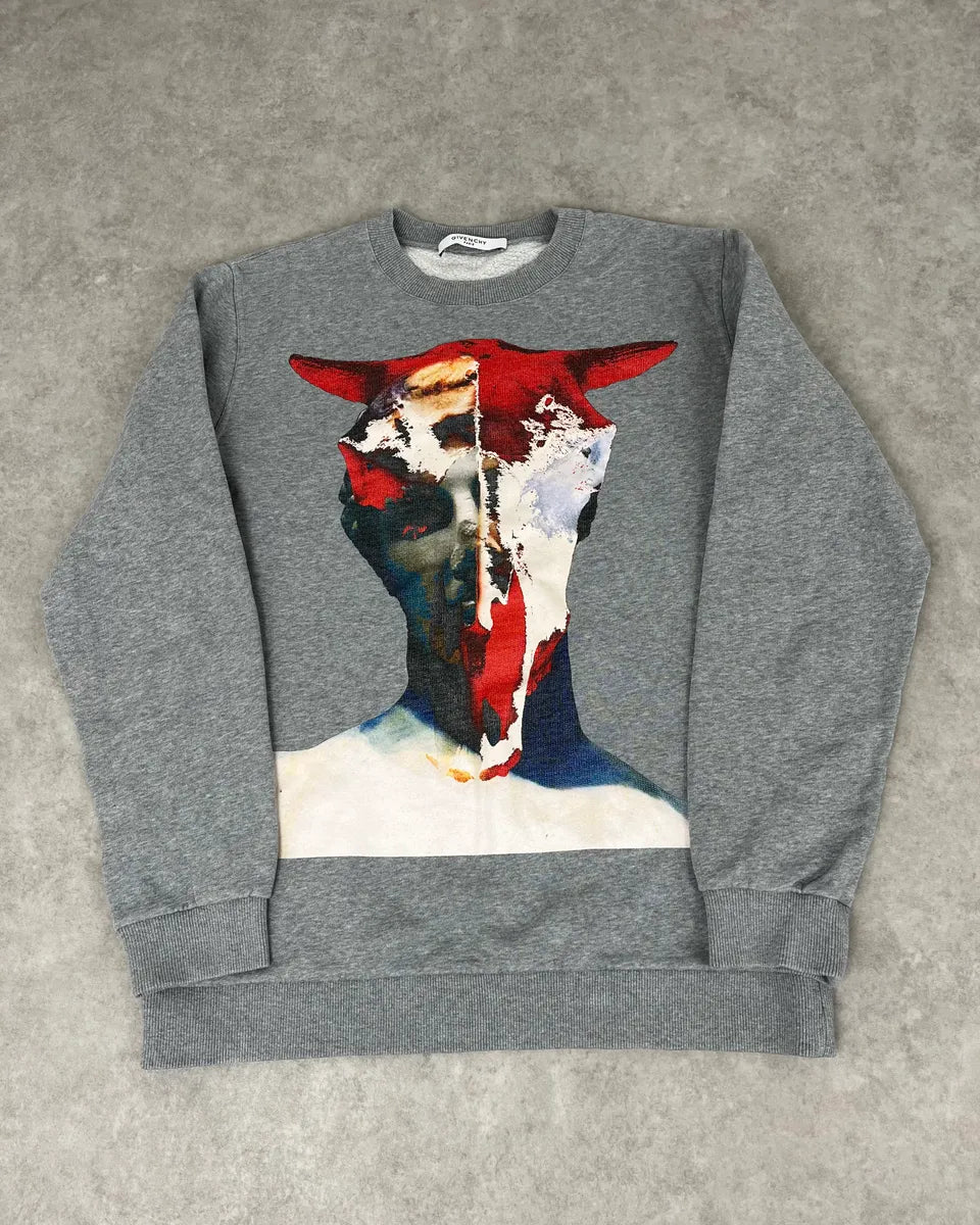 SS2015 Givenchy Grey Abstract Human Crewneck Sweater by Riccardo Tisci XzNtSyV 0