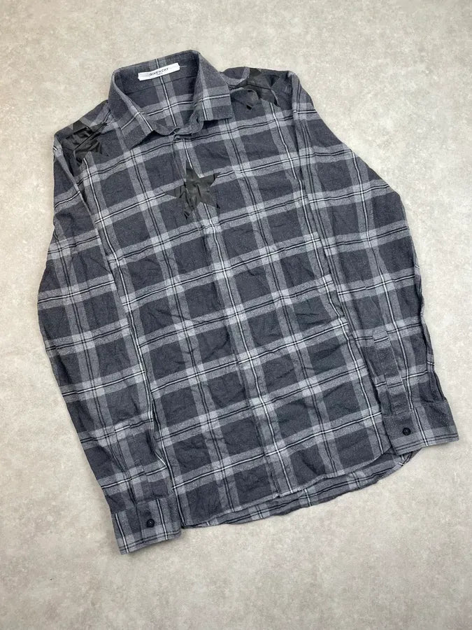 SS2015 Givenchy Grey & Black Star Plaid Shirt by Riccardo Tisci kinTsCj 1