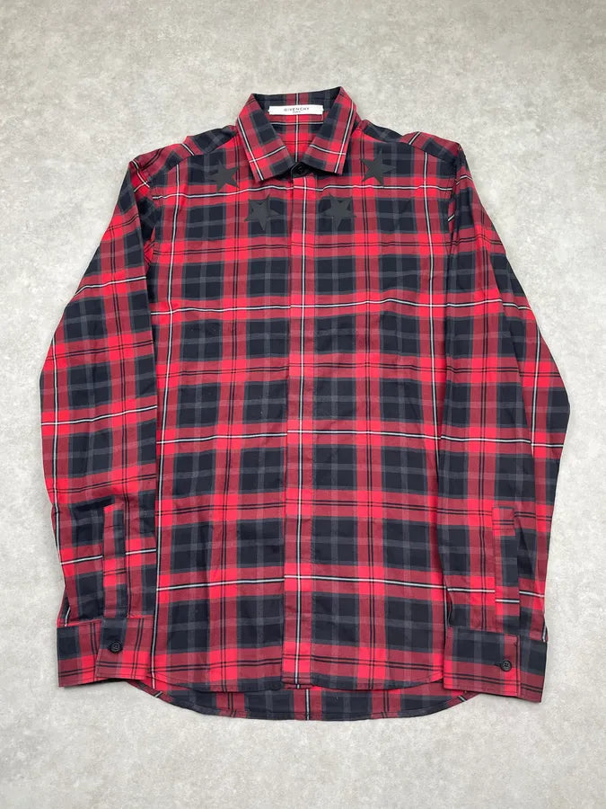 SS2015 Givenchy Red Black Plaid Star Patch Shirt giCsEeT 0