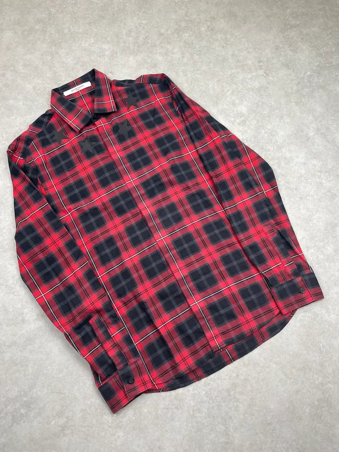 SS2015 Givenchy Red Black Plaid Star Patch Shirt giCsEeT 1