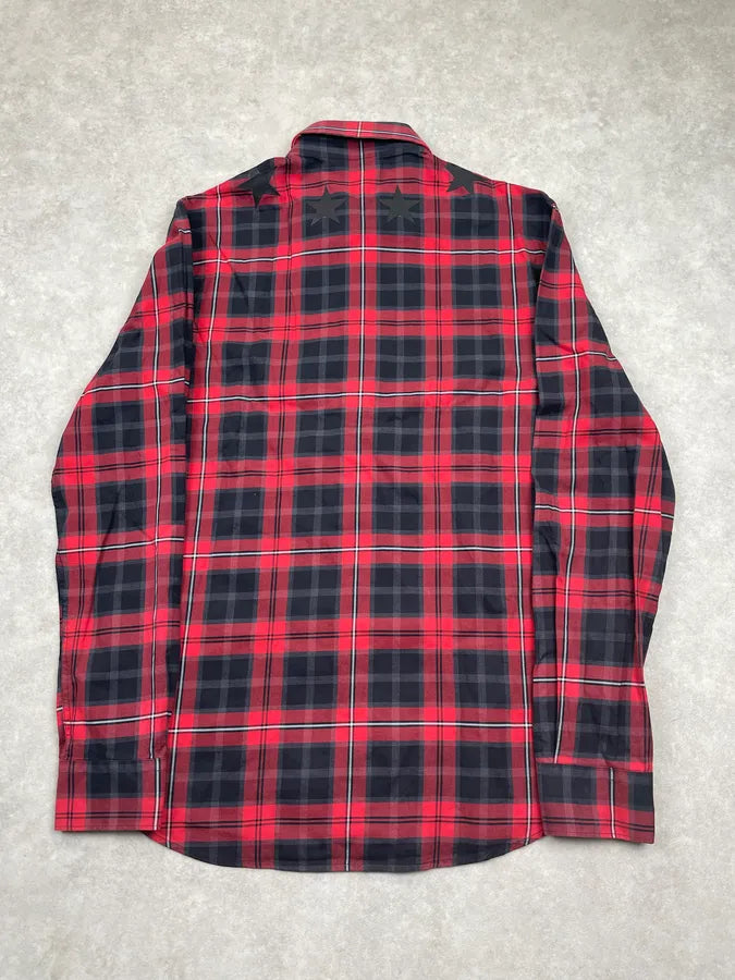 SS2015 Givenchy Red Black Plaid Star Patch Shirt giCsEeT 2
