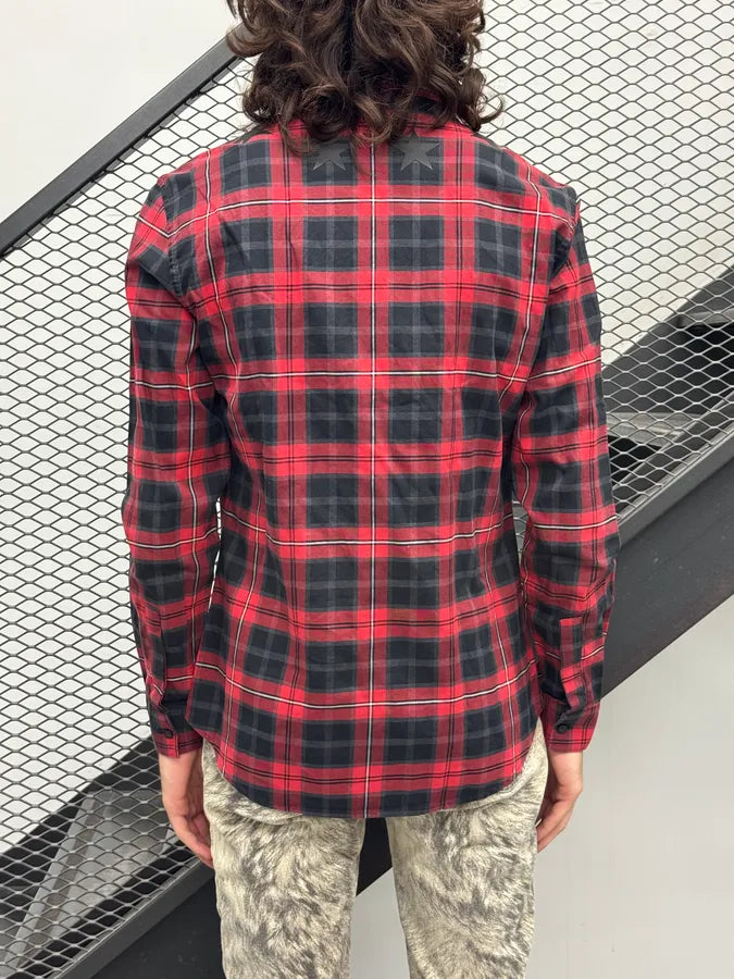 SS2015 Givenchy Red Black Plaid Star Patch Shirt giCsEeT 4