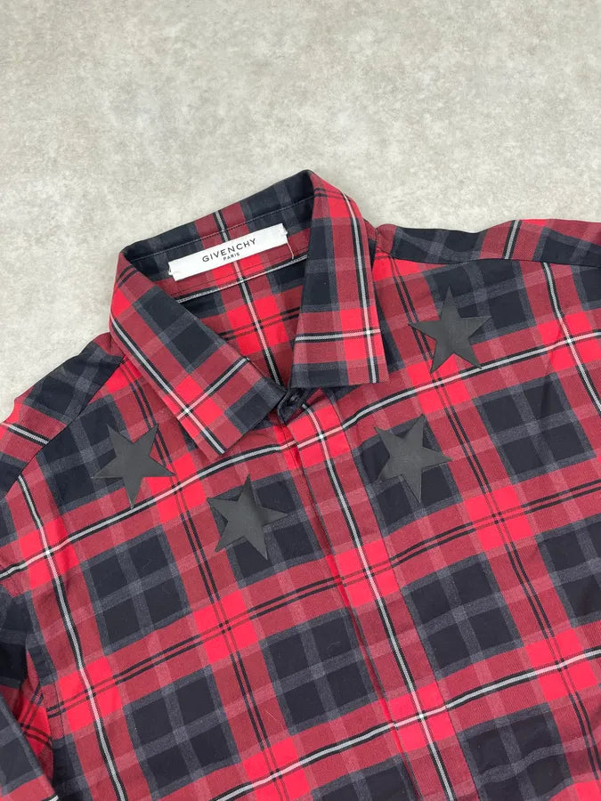 SS2015 Givenchy Red Black Plaid Star Patch Shirt giCsEeT 5