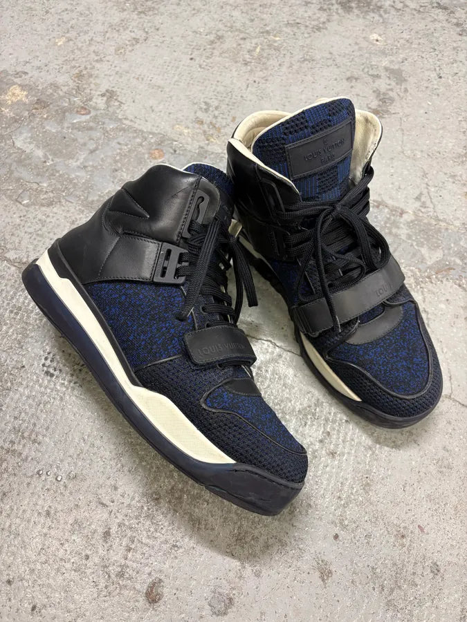 SS2015 Louis Vuitton Navy Trail Blazers Knit Strap Sneakers KXOuGHO 4