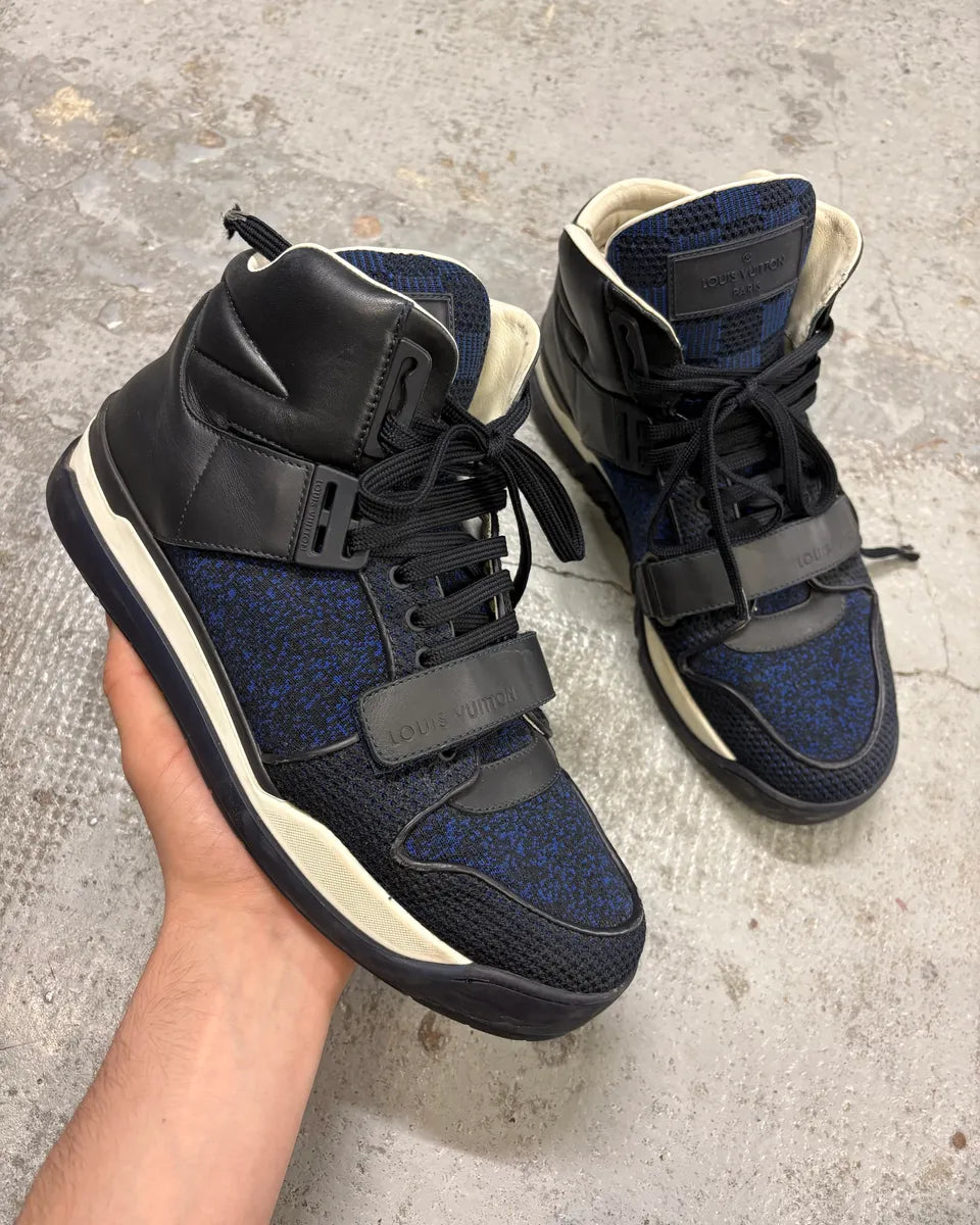 SS2015 Louis Vuitton Navy Trail Blazers Knit Strap Sneakers KXOuGHO 0