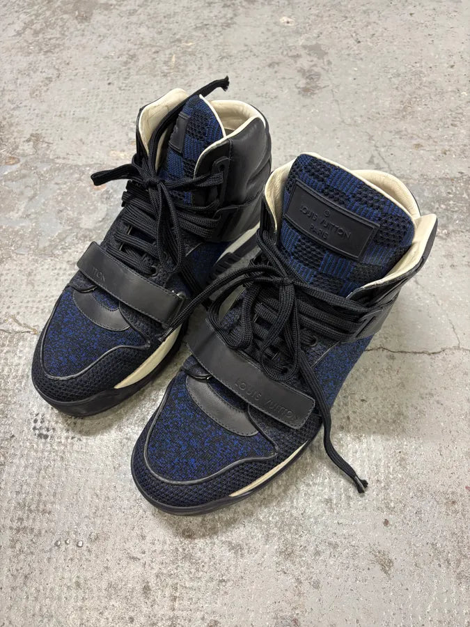 SS2015 Louis Vuitton Navy Trail Blazers Knit Strap Sneakers KXOuGHO 2
