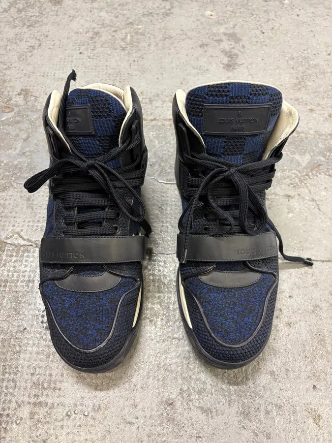 SS2015 Louis Vuitton Navy Trail Blazers Knit Strap Sneakers KXOuGHO 1