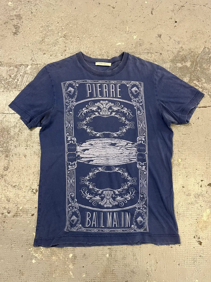 SS2015 Pierre Balmain Royal Blue Distressed T-Shirt lfoTNNE 0