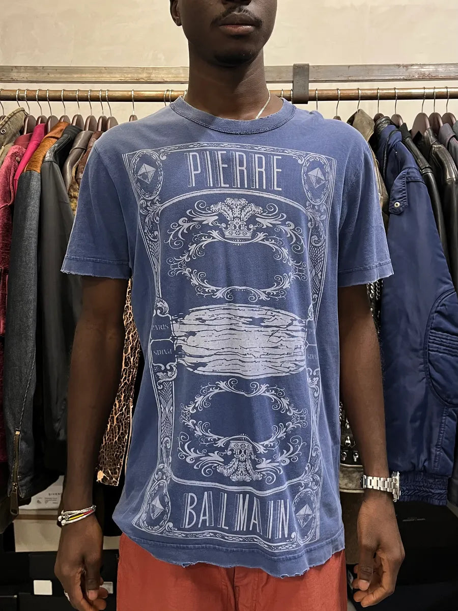 SS2015 Pierre Balmain Royal Blue Distressed T-Shirt lfoTNNE 1