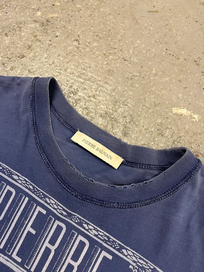 SS2015 Pierre Balmain Royal Blue Distressed T-Shirt lfoTNNE 3