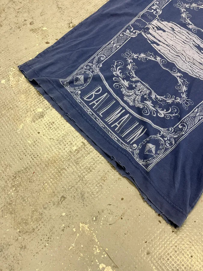 SS2015 Pierre Balmain Royal Blue Distressed T-Shirt lfoTNNE 5