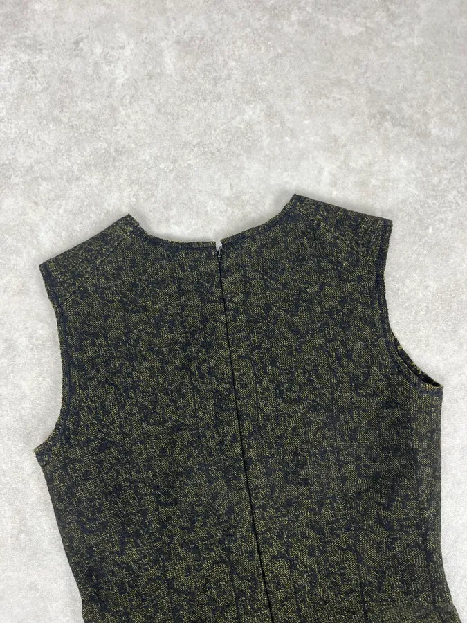 SS2015 Prada Black & Yellow Pixel Wool Fit-and-Flare Dress SymMwrw 6