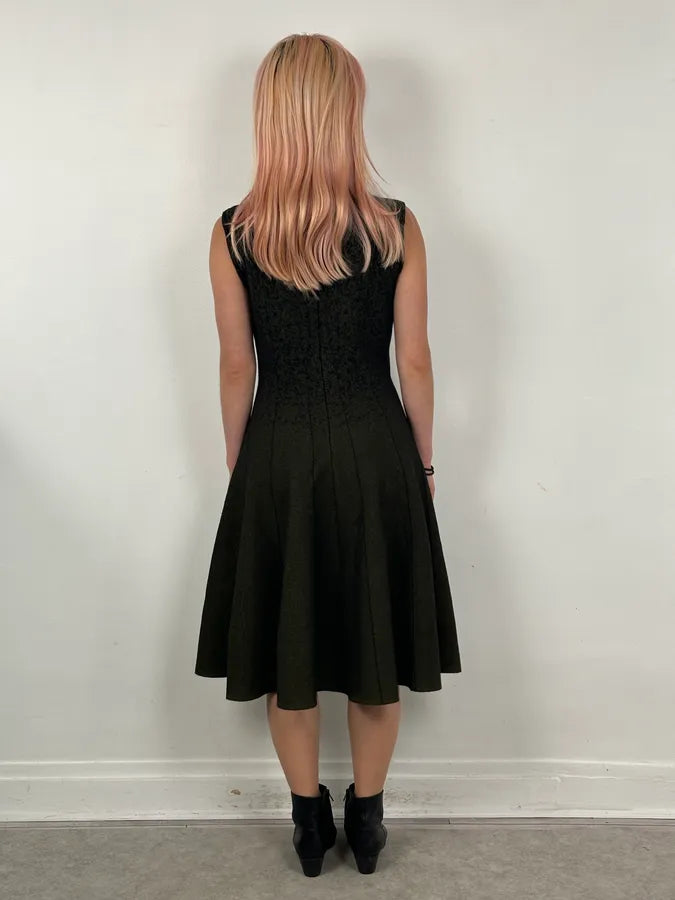SS2015 Prada Black & Yellow Pixel Wool Fit-and-Flare Dress SymMwrw 2