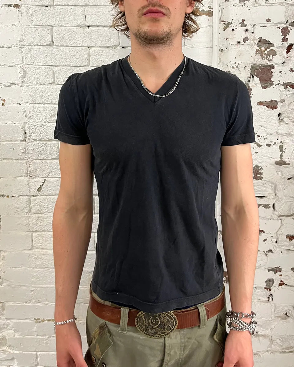 SS2015 Prada Black Washed V-Neck T-Shirt gizuCnh 1