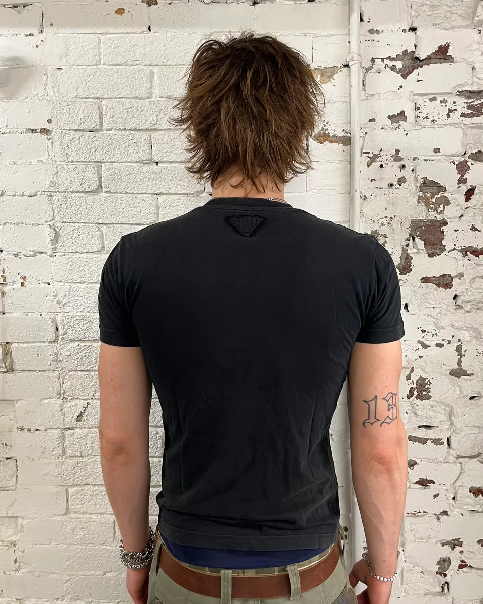 SS2015 Prada Black Washed V-Neck T-Shirt gizuCnh 2