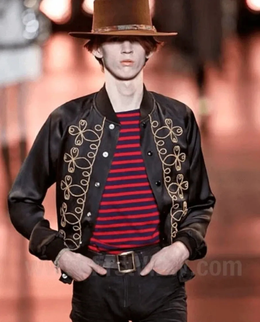 SS2015 Saint Laurent Black Satin Napoleon Bomber Jacket by Hedi Slimane  QjjgHAHQ 1