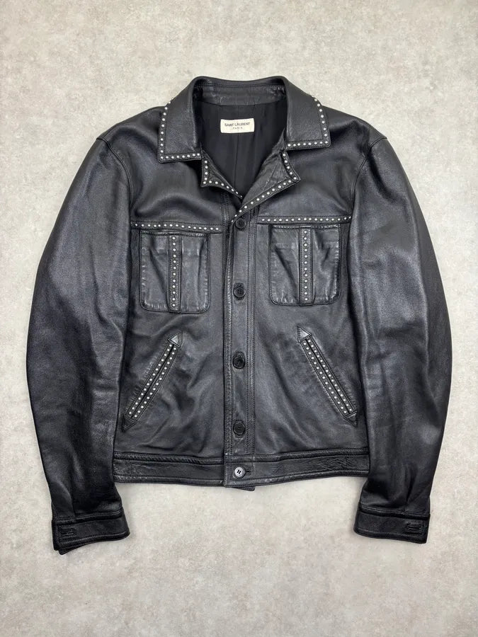 SS2016 Saint Laurent Black Studded Leather Jacket by Hedi Slimane wpTzwFz 0